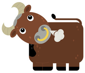 Cartoon scene bull is standing looking and looking isolated illustration for children
