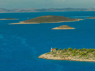Croatia - Amazing Murter island and Murter city in the Dalmatian region from drone view at summer time