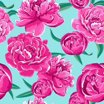 Seamless pattern with abstract peony flowers print. Creative texture for fabric, wrapping, textile, wallpaper, apparel. Vector illustration background