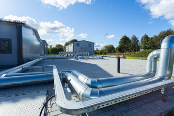 view of the water treatment plant, pipes, valves