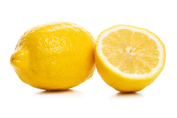 Whole and cut lemons. Isolate on white background