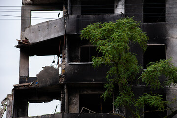Destroyed multi-storey buildings in the city of Borodyanka, Kyiv region after the beginning of russia's invasion of Ukraine