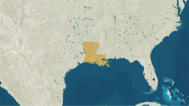 Zoom in to the map of Louisiana with text, textless, and with flag