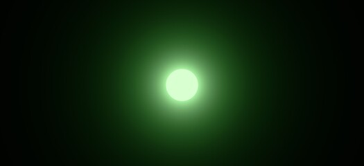 Abstract green fluorescent neon spotlight in a dark background wallpaper banner. Place for text, copy space. 3d illustration. Minimal concept.