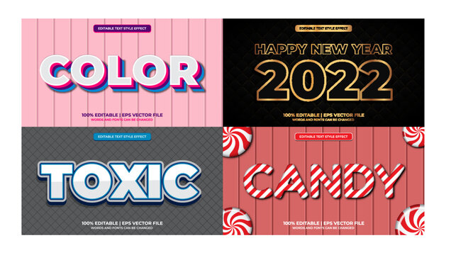 Bundle of editable text effect design vector. Set of editable text effect design. Modern editable text effect vector design. Vector illustration