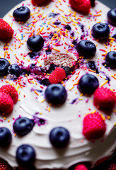 Bunter Kuchen mit Erdbeeren, Brombeeren, Heidelbeeren und Schokolade