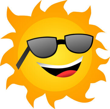 Icon clip art of a sun with smile face and sunglasses. Vector illustration of smiling sun character with cartoon style that can be used for education, design, graphic resources or decoration