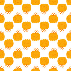 Halloween pattern with cute pumpkins. Flat illustration, vector