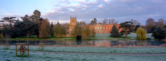 Frosty morning sunrise over Staunton Harold Park, Leicestershire