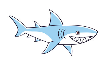Toothy white shark isolated cartoon vector illustration