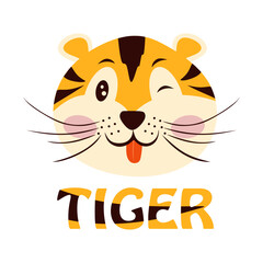 Cute Tiger winking. Design tigress symbol. Perfect for T-shirt, poster, textile, print and greeting card. Vector illustration for design.