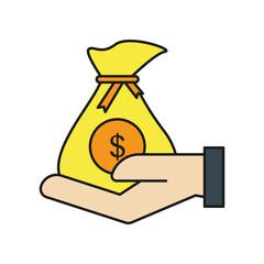 Income, money sack, hand colored icon. Simple color element illustration. Income, money sack, hand concept outline symbol design from medical set. Can be used for web and mobile on white background