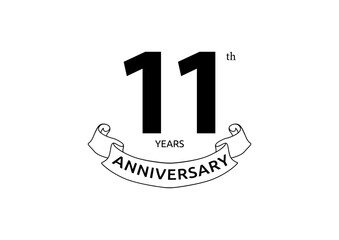 Vector illustration of 11 years anniversary logo with black color on white background. Black and white anniversary logo celebration. Good design for invitation, banner, web, greeting card, etc.
