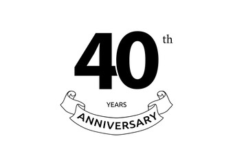 Vector illustration of 40 years anniversary logo with black color on white background. Black and white anniversary logo celebration. Good design for invitation, banner, web, greeting card, etc.

