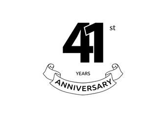 Vector illustration of 41 years anniversary logo with black color on white background. Black and white anniversary logo celebration. Good design for invitation, banner, web, greeting card, etc.
