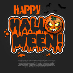 Logo Happy Halloween. Baseball ball as pumpkin