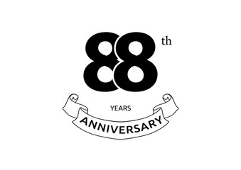 Vector illustration of 88 years anniversary logo with black color on white background. Black and white anniversary logo celebration. Good design for invitation, banner, web, greeting card, etc.
