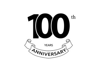 Vector illustration of 100 years anniversary logo with black color on white background. Black and white anniversary logo celebration. Good design for invitation, greeting card, etc.
