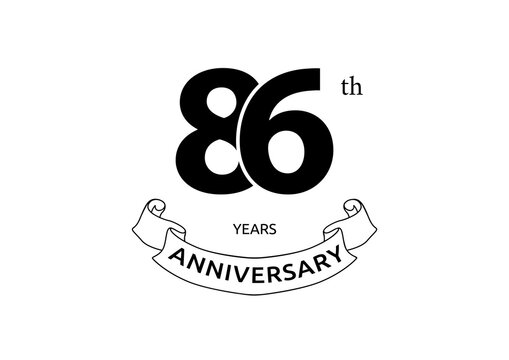 Vector illustration of 86 years anniversary logo with black color on white background. Black and white anniversary logo celebration. Good design for invitation, banner, web, greeting card, etc.
