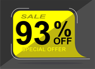 Sale tag 93% ninety three percent off, vector illustration, balloon shape.