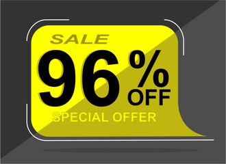 Sale tag 96% ninety six percent off, vector illustration, balloon shape.