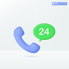 phone 24 hours icon symbols. chatting, working hours, support, service, delivery concept. 3D vector isolated illustration design. Cartoon pastel Minimal style. You can used for design ux, ui, print ad