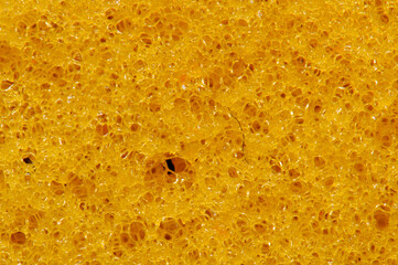 macro view of sponge for washing, close up, yellow