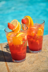 fruit cocktails by the pool