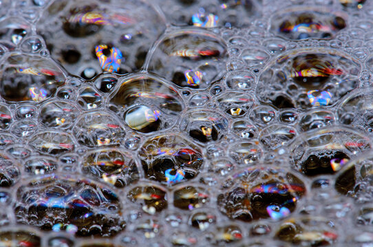 Closeup Of Dish Soap Scum, Bubbles Close Up, Liquid Macro