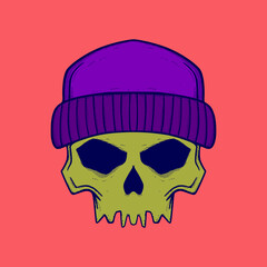 Skull Illustration hand drawn cartoon colorful vintage style vector