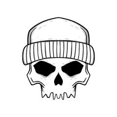 Skull Illustration hand drawn cartoon sketch lineart vintage style vector
