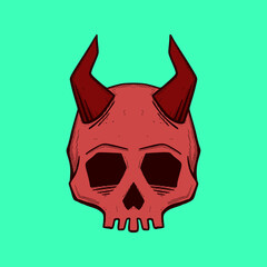 Skull Illustration hand drawn cartoon colorful vintage style vector