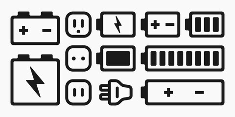 Fototapeta na wymiar battery power outlet plug line icon set vector flat illustration