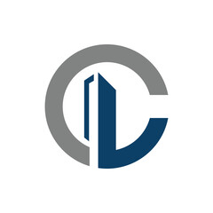 Building logo design with letter C. Letter C logo design with building icon design