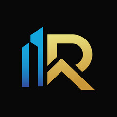 Building logo design with letter R logo design. Building icon design with letter R