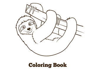 Sloth cartoon coloring book PNG illustration with transparent background © Oleksandr Pokusai