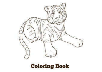 Tiger cartoon coloring book PNG illustration with transparent background