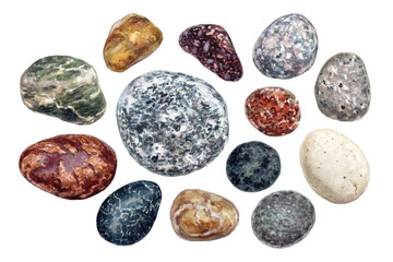 watercolor river stones