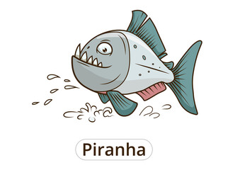 Obraz premium Piranha fish cartoon PNG illustration with transparent background