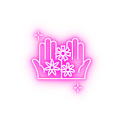Flowers hands care neon icon