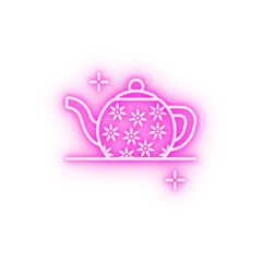 Tea pot neon icon