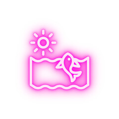 Fish sun ocean neon icon