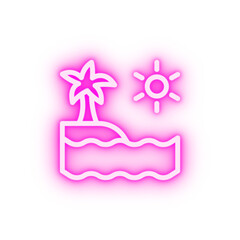 Island sun palm ocean neon icon