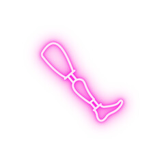 Leg amputated prosthesis limb neon icon
