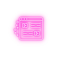 Web page play video blog neon icon