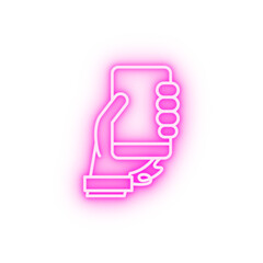 Hand smartphone handcuffs neon icon
