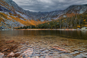 Chimney Pond in Baxter State Park, Maine, with stunning early Fall Foliage 