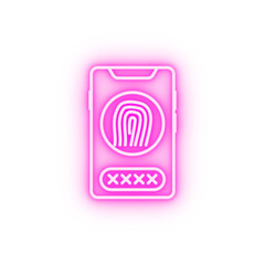 Smartphone fingerprint scan neon icon