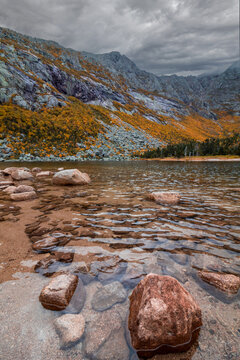 Chimney Pond in Baxter State Park, Maine, with stunning early Fall Foliage 