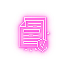 Insurance shield documents neon icon